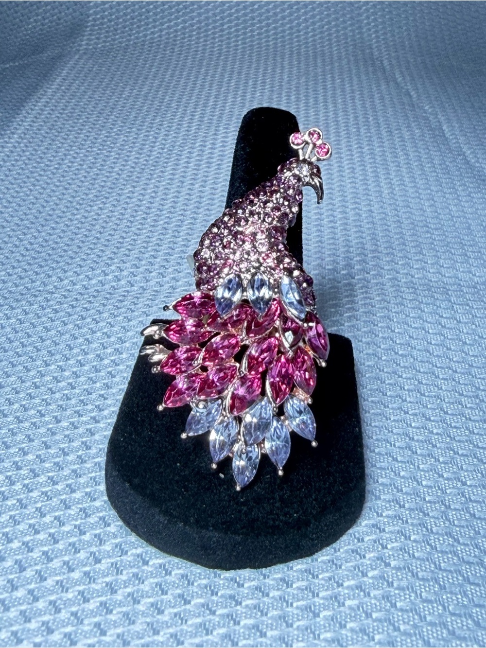 Rose Gold Ring w/Pink & Lavender Crystal Peacock